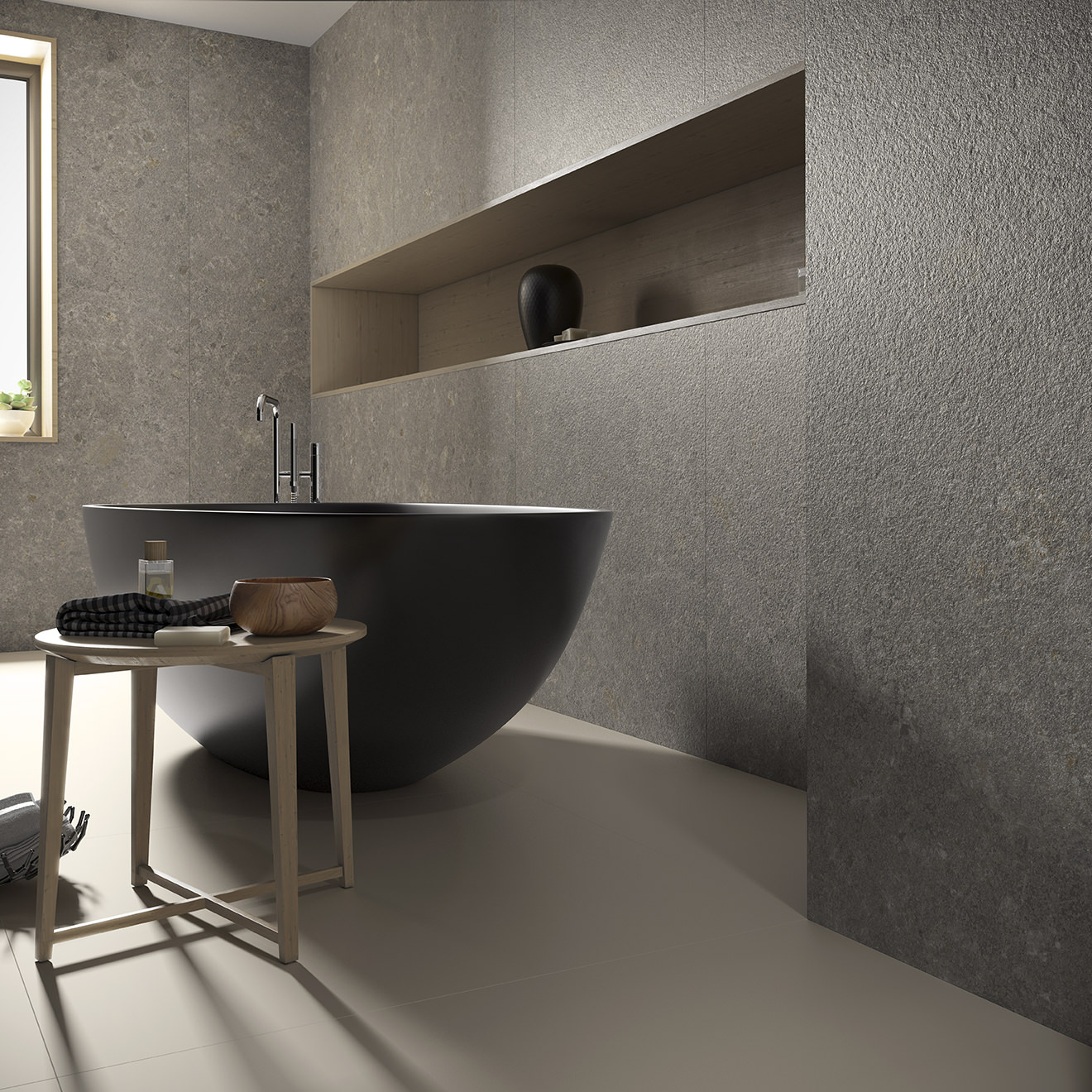 Large format surfaces, tailor-made to fit the bathroom